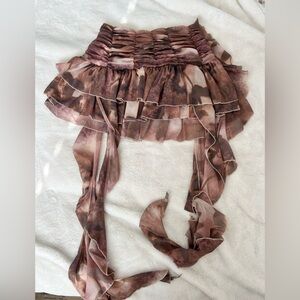 Silence + Noise Sheer Ruffled Mini Skirt in Brown